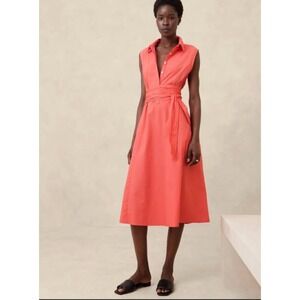 Banana Republic Womens Poplin Cross-Waist Midi Dress Size M Work Office Vacation
